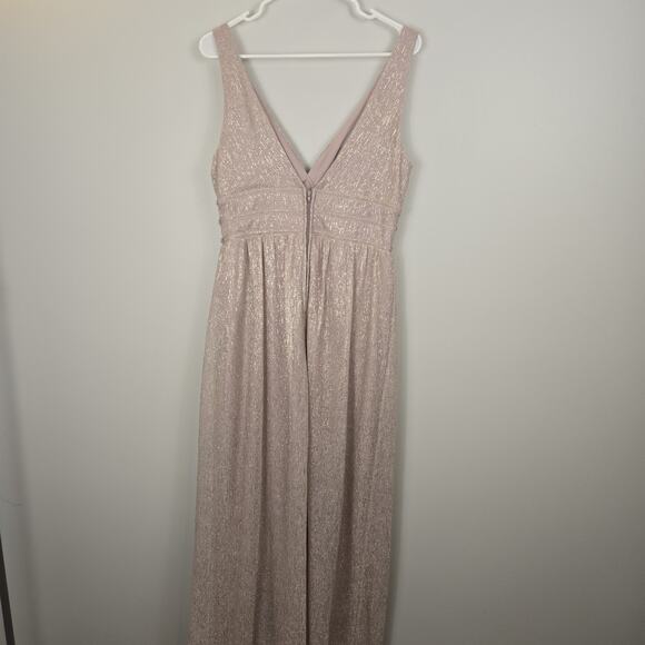 City Triangles Metallic ALine Gown with Beaded Waist Bands Blush PROM WEDDING 13 - Picture 7 of 12